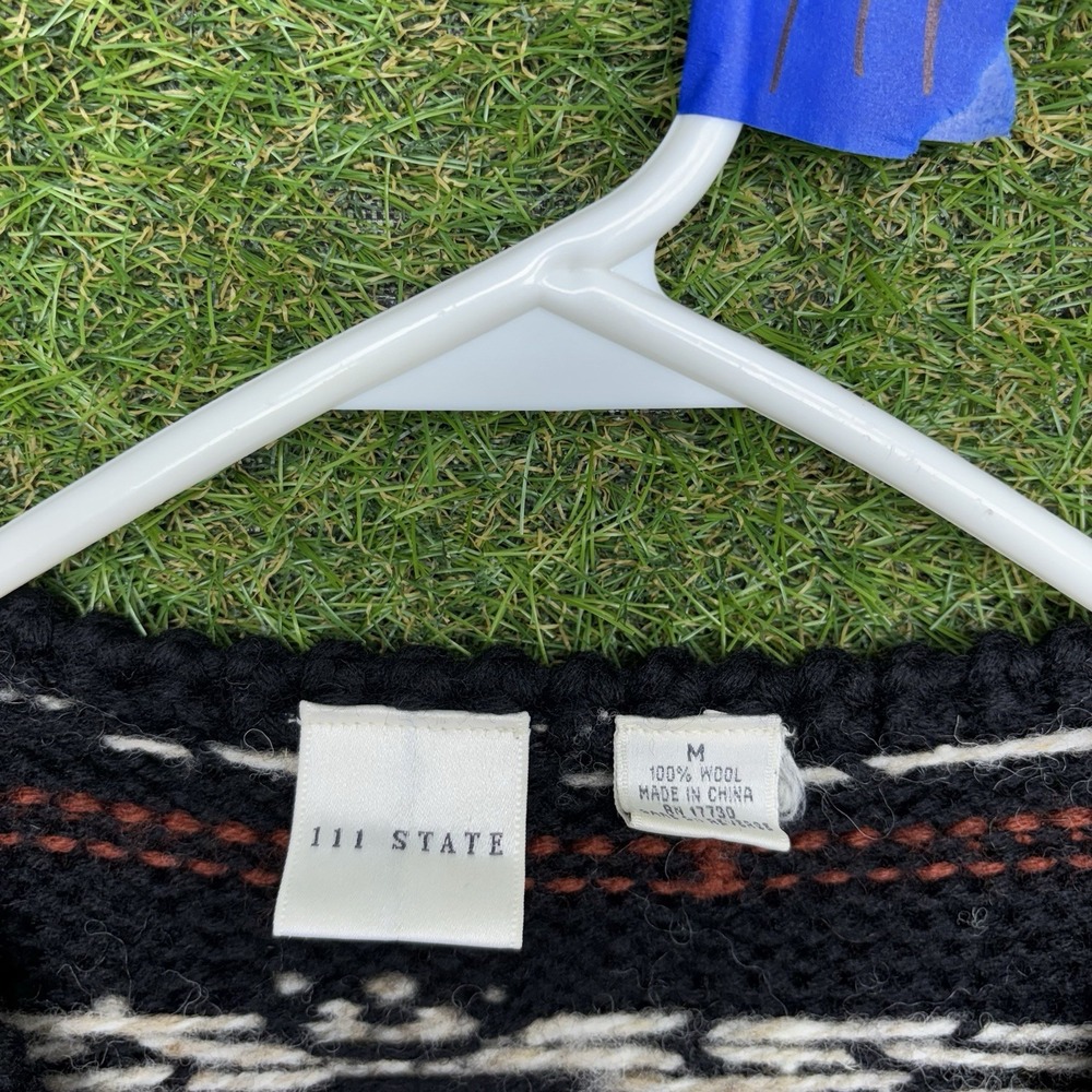 111 State Wool Sweater Mens Medium Grandpa Cardigan Zip Up Aztek AOP 90s Vintage - Picture 4 of 11